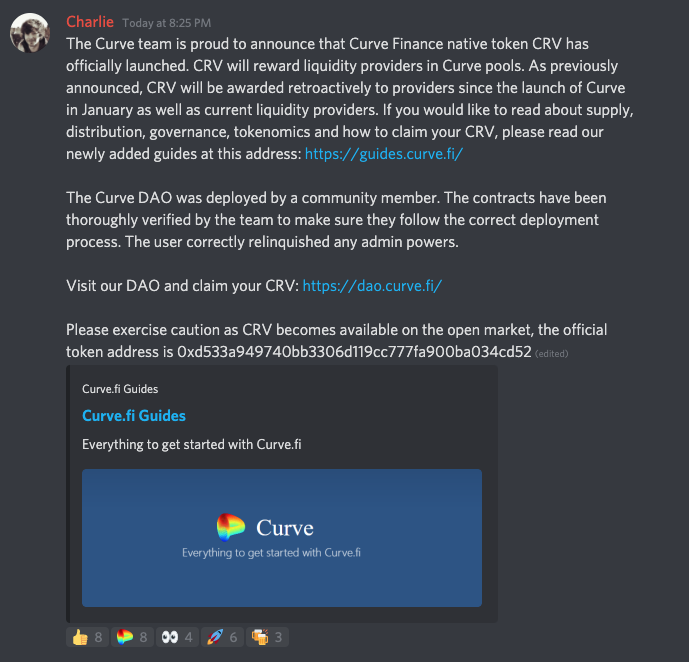 匿名开发者抢跑Curve，提前预挖2万CRV引发争议配图(2)