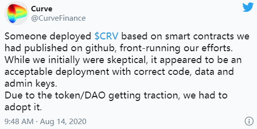 匿名开发者抢跑Curve，提前预挖2万CRV引发争议配图(1)